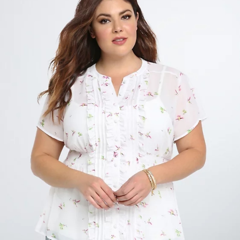 Torrid Ruffle Bird Chiffon Top